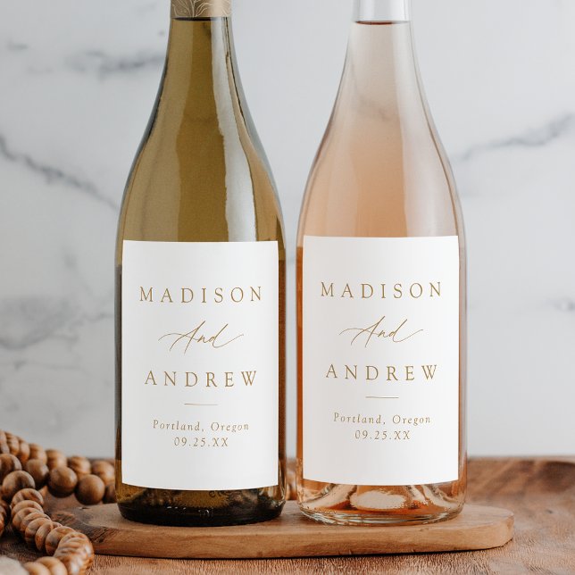 Étiquette Pour Bouteilles De Vin Élégant Mariage de calligraphie or (Créateur téléchargé)