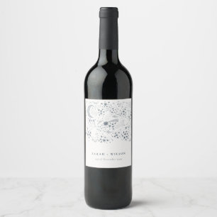 Étiquette Pour Bouteilles De Vin Élégant Mariage de la Lune de nuit étoilée de la M