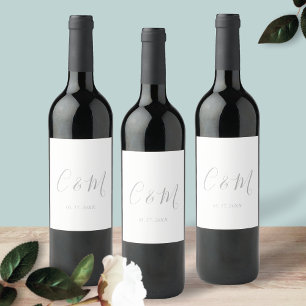 Étiquette Pour Bouteilles De Vin Élégant Mariage de Monogramme Argent Étiquette de 