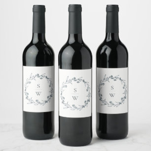 Étiquette Pour Bouteilles De Vin Élégant Mariage de monogramme de couronne de lauri