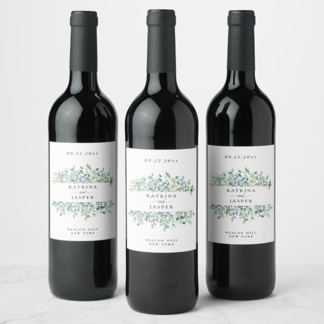 Étiquette Pour Bouteilles De Vin Élégant Mariage de verdure botanique (Bouteilles)