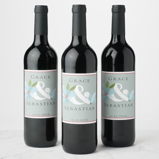 Étiquette Pour Bouteilles De Vin Élégant Mariage d'esperluette florale (Bouteilles)