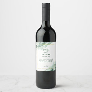 Étiquette Pour Bouteilles De Vin Élégant Mariage en marbre vert Ombre