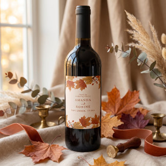 Étiquette Pour Bouteilles De Vin Élégant Mariage Feuilles d'Érable d'Automne