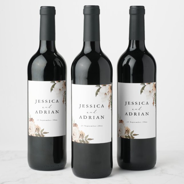 Étiquette Pour Bouteilles De Vin Élégant Mariage Floral Boho (Bouteilles)