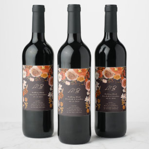 Étiquette Pour Bouteilles De Vin Élégant Mariage floral en terre cuite riche de min
