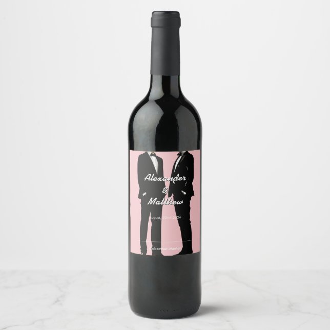 Étiquette Pour Bouteilles De Vin Elégant Mariage gay moderne (Devant)