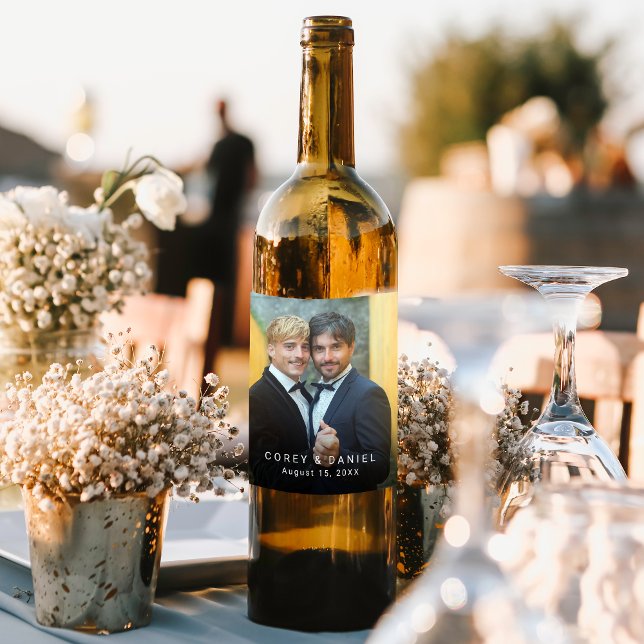Étiquette Pour Bouteilles De Vin Élégant Mariage gay photo Couple (Créateur téléchargé)