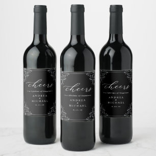 Étiquette Pour Bouteilles De Vin Elégant Mariage noir et blanc Étiquette de vin