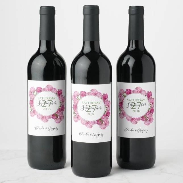 Étiquette Pour Bouteilles De Vin Élégant Mariage Pink Peonies (Bouteilles)