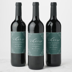 Étiquette Pour Bouteilles De Vin Élégant mariage vert émeraude