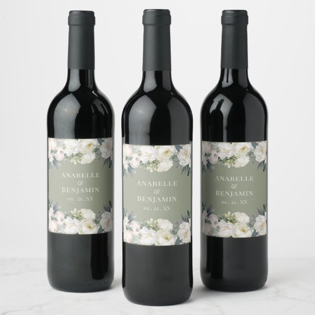 Étiquette Pour Bouteilles De Vin Élégant Mariage vert Sage (Bouteilles)