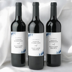Étiquette Pour Bouteilles De Vin Élégant Mariage Vintage Fleurs Bleues Françaises