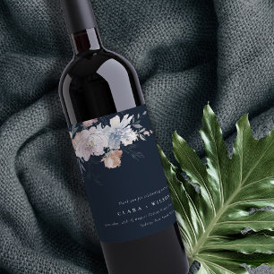Étiquette Pour Bouteilles De Vin Elégant marine Blush Aquarelle Floral Mariage