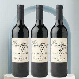 Étiquette Pour Bouteilles De Vin Élégant minimaliste ivoire Mariage de typographie