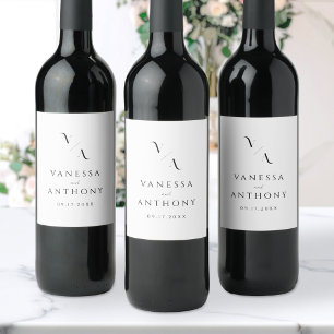 Étiquette Pour Bouteilles De Vin Élégant minimaliste moderne Mariage noir et blanc