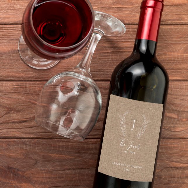 Étiquette Pour Bouteilles De Vin Élégant modèle de nom de famille monogramme (Créateur téléchargé)
