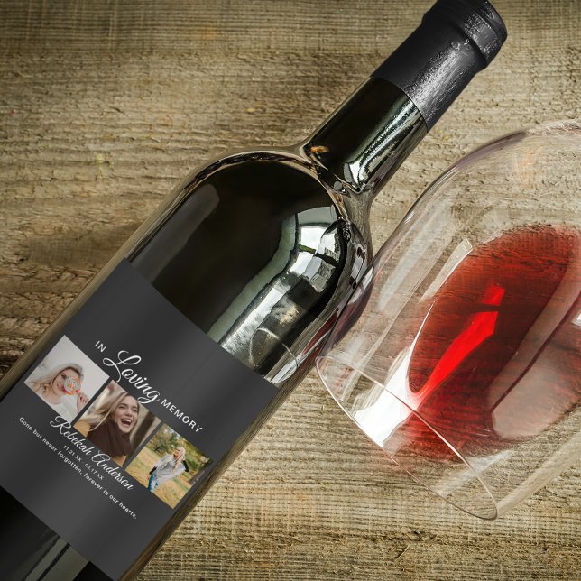 Étiquette Pour Bouteilles De Vin Elégant Moderne 3 Photo Collage Memorial (Créateur téléchargé)