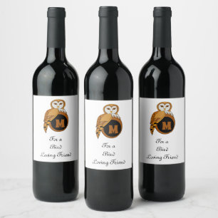 Étiquette Pour Bouteilles De Vin Élégant monogramme d'Owl Owl