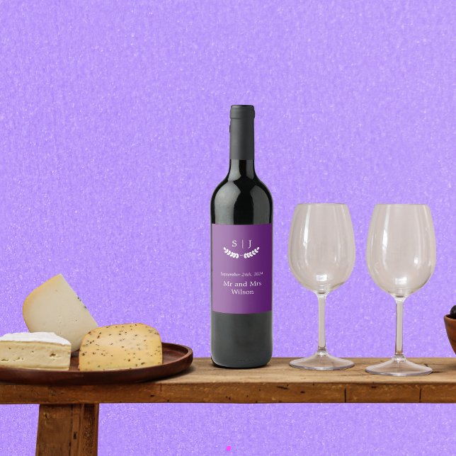 Étiquette Pour Bouteilles De Vin Élégant Monogramme Joyau pourpre Tone (Créateur téléchargé)