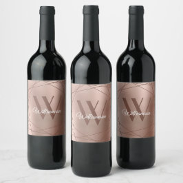 Étiquette Pour Bouteilles De Vin Élégant Monogramme Rose Gold Nom Script géométriqu