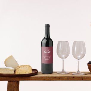 Étiquette Pour Bouteilles De Vin Élégant Monogramme Rouge foncé Joyau Tone