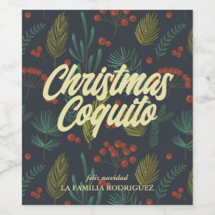 Étiquette Pour Bouteilles De Vin Élégant Noël Coquito Botanique d'hiver