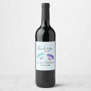 Étiquette Pour Bouteilles De Vin Élégant Papillons Aquarelle Vert & Violet