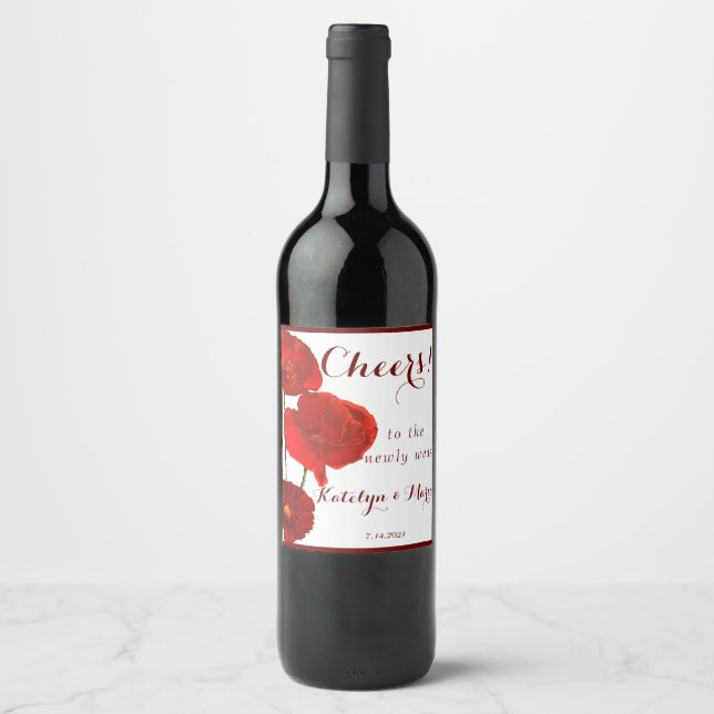 Étiquette Pour Bouteilles De Vin Élégant pavot rouge (Devant)