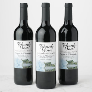 Étiquette Pour Bouteilles De Vin Elégant Rose bleu Dusty Merci Mariage
