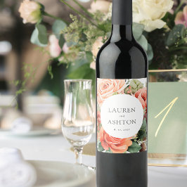 Étiquette Pour Bouteilles De Vin Élégant Rose de pêche Mariage personnalisé