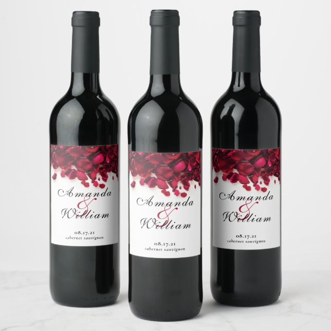 Étiquette Pour Bouteilles De Vin Élégant Rose Pétales Mariage (Bouteilles)