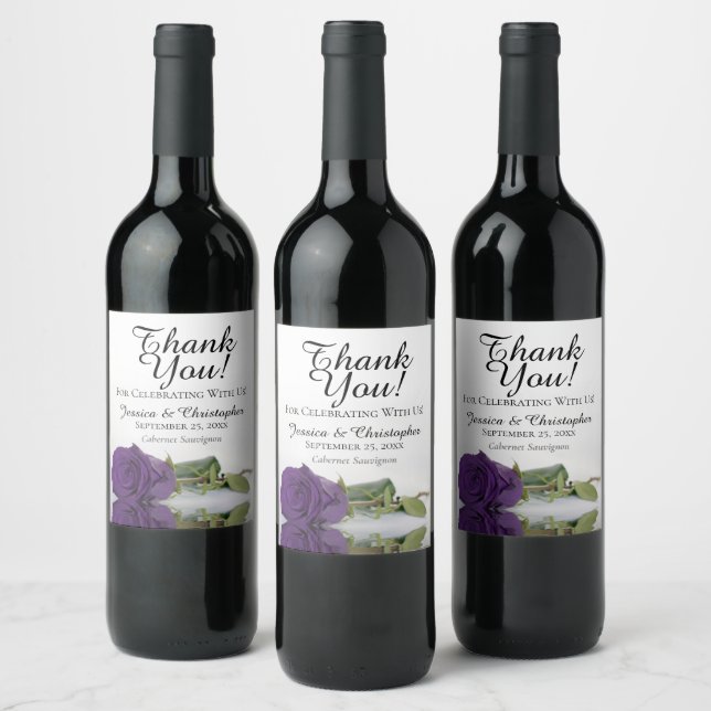 Étiquette Pour Bouteilles De Vin Élégant Rose royal violet Mariage Merci (Bouteilles)