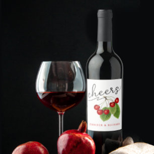Étiquette Pour Bouteilles De Vin Elégant Rouge Blanc Cheveux Cerises Script moderne