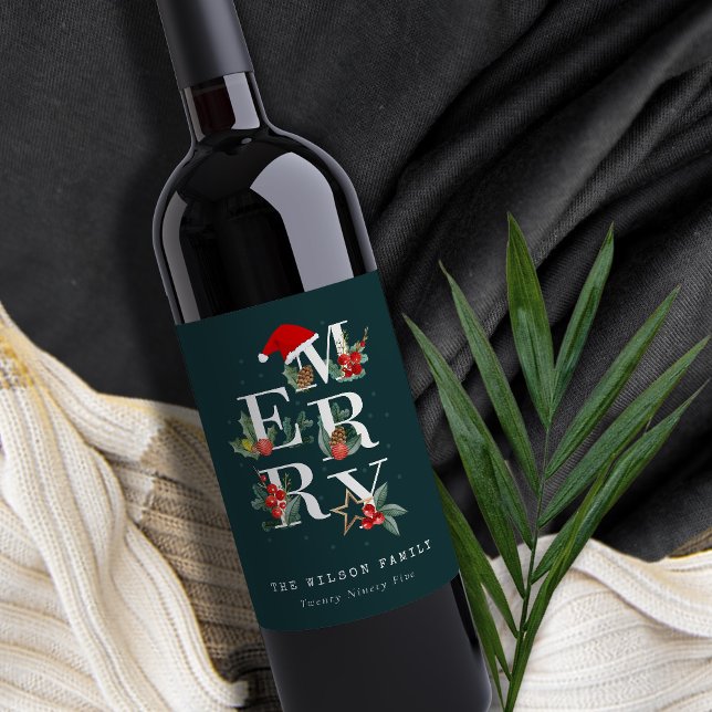 Étiquette Pour Bouteilles De Vin Élégant Rouge Vert Blanc Joyeux Noël Folio (Créateur téléchargé)
