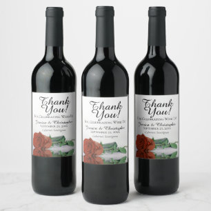 Étiquette Pour Bouteilles De Vin Elégant rouille orange Rose Merci Mariage