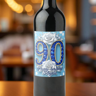 Étiquette Pour Bouteilles De Vin Elégant Royal Blue Diamond 90e anniversaire