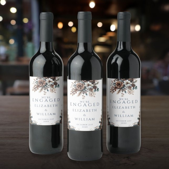 Étiquette Pour Bouteilles De Vin Élégant Rustic Forest Pinecones (Elegant Rustic Forest Pinecones Engagement Party Wine Label)