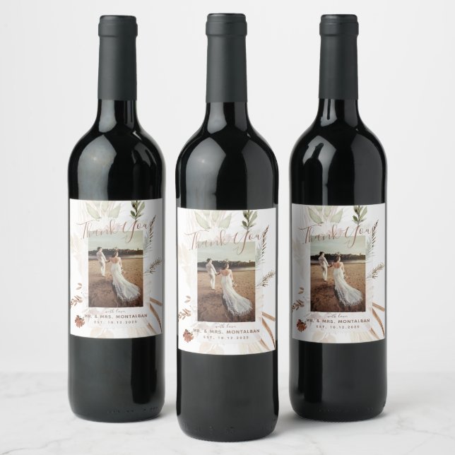 Étiquette Pour Bouteilles De Vin Elégant Rustique Boho Pampas Étiquette à vin (Bouteilles)