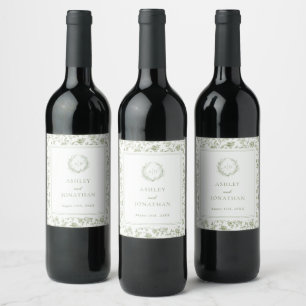 Étiquette Pour Bouteilles De Vin Élégant Sage Green Chinoiserie Mariage