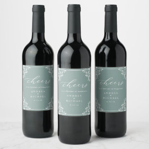 Étiquette Pour Bouteilles De Vin Elégant Verre de mer Vert Vin Mariage
