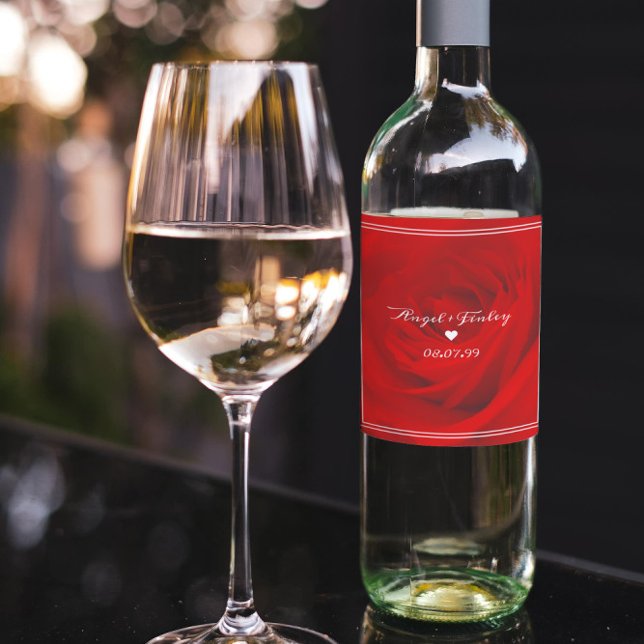Étiquette Pour Bouteilles De Vin Élégant Vibrant Rose rouge Aesthétique Chic Romant (Créateur téléchargé)