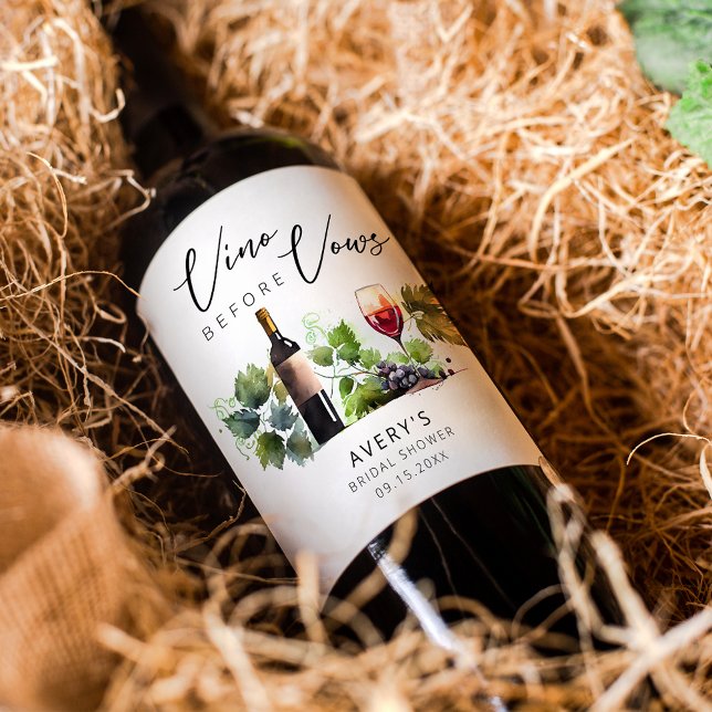 Étiquette Pour Bouteilles De Vin Élégant Vino avant Vows Fête des mariées (Créateur téléchargé)