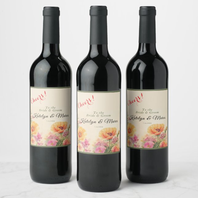 Étiquette Pour Bouteilles De Vin Elégant Vintage Aquarelle Fleurs (Bouteilles)