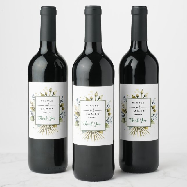 Étiquette Pour Bouteilles De Vin Elégante aquarelle blanche florale (Bouteilles)