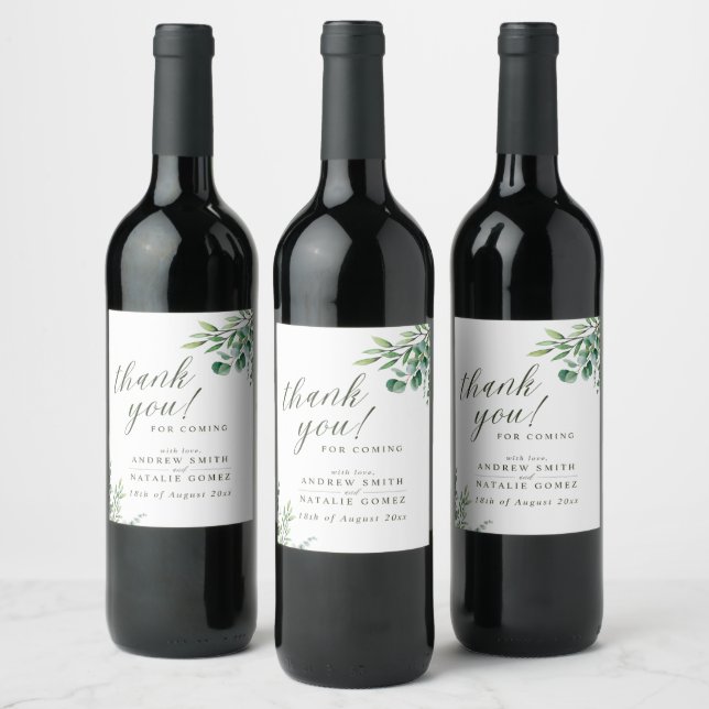 Étiquette Pour Bouteilles De Vin Elégante aquarelle Eucalyptus Mariage vert (Bouteilles)