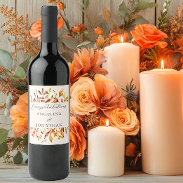 Étiquette Pour Bouteilles De Vin Elégante aquarelle Feuilles Automne Mariage Person