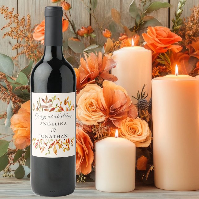 Étiquette Pour Bouteilles De Vin Elégante aquarelle Feuilles Automne Mariage Person (Créateur téléchargé)