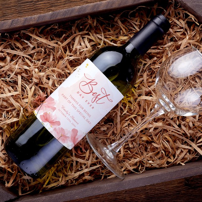 Étiquette Pour Bouteilles De Vin Elégante aquarelle rose Fleurs (Créateur téléchargé)