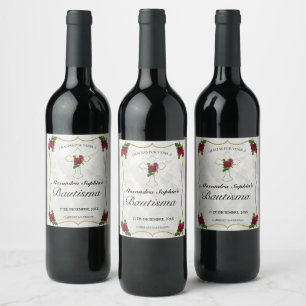 Étiquette Pour Bouteilles De Vin Elegante Bautismo de Bebé de Oro Rosa Rojo